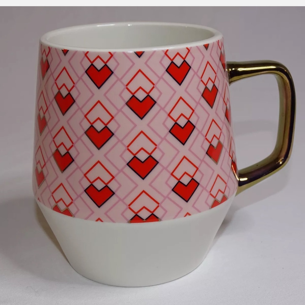 Large Ceramic Coffee Mug Red And Pink Hearts Gold Handle Valentine’s Day Tea Cup